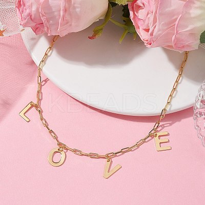Word Love 304 Stainless Steel Charms Bib Necklaces with Brass Paperclip Chains NJEW-JN04534-1
