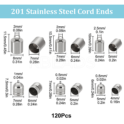 120Pcs 6 Styles 201 Stainless Steel Cord Ends STAS-BBC0001-97-1