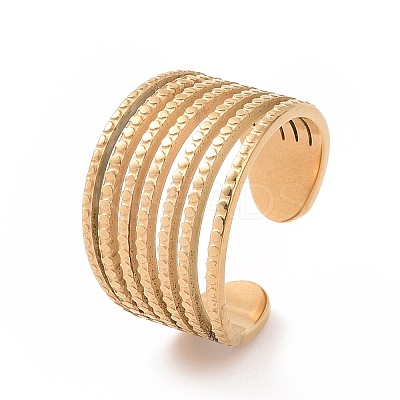 Ion Plating(IP) 304 Stainless Steel Multi Line Wide Open Cuff Ring for Women RJEW-L103-39G-1