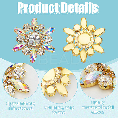 2Pcs Flower Rhinestone Ornament Accessories DIY-FG0006-42G-01-1