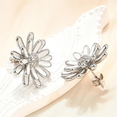 304 Stainless Steel Flowers Stud Earrings for Women EJEW-R023-02P-1