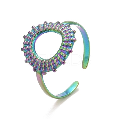 Ion Plating(IP) Rainbow Color 304 Stainless Steel Donut Open Cuff Ring for Women RJEW-C025-21M-1