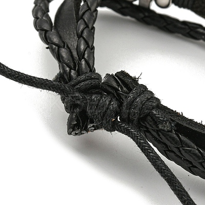 Braided PU Leather & Waxed Cords Triple Layer Multi-strand Bracelets BJEW-P329-06A-AB-1