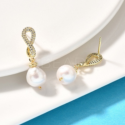 Natural Pearl Dangle Ear Studs EJEW-L099-01G-1