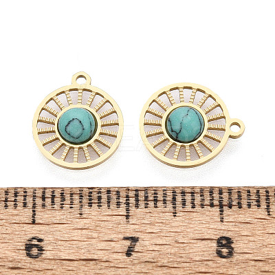 Synthetic Turquoise Flat Round Charms STAS-N123-03G-02-1