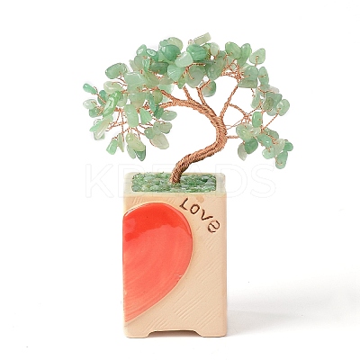 Heart Money Tree Natural Natural Green Aventurine Bonsai Display Decorations DJEW-G027-16RG-04-1