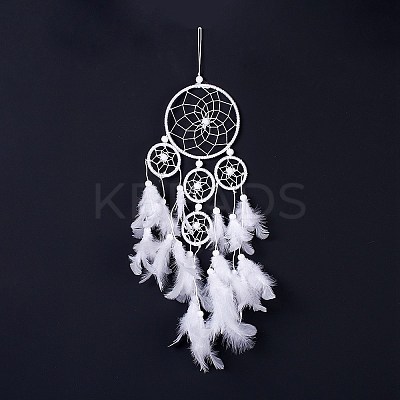 Native Style Five Rings Woven Net/Web with Feather Wall Hanging Decoration LS-HJEW-A002-02-1