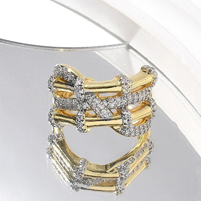 Brass Micro Pave Clear Cubic Zirconia Cuff Finger Rings for Women RJEW-B112-13GP-1