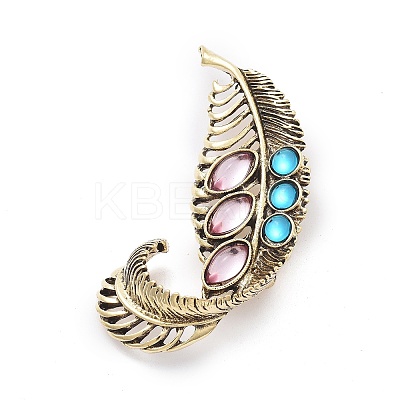 Leaf Alloy Glass Brooches JEWB-E041-04AB-1