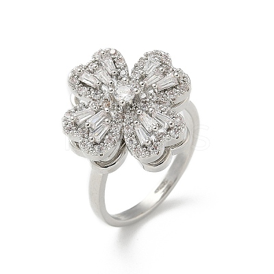 Clover Rotatable Open Cuff Rings for Women RJEW-R007-02P-1