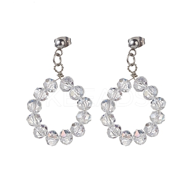 Glass Brided Beaded Dangle Stud Earrings & Multi-strand Bracelet SJEW-JS01257-1