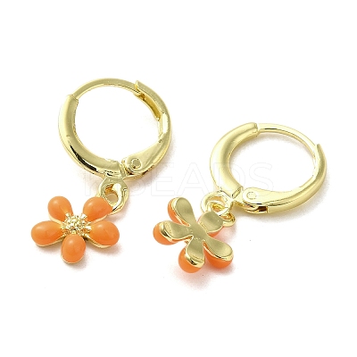 Flower Real 18K Gold Plated Brass Dangle Leverback Earrings EJEW-L268-009G-03-1