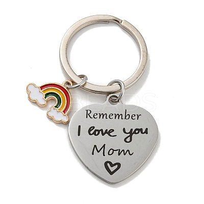 1Pc Mother's Day Gift 201 Stainless Steel Heart with Word Remember I Love You Mom Keychains KEYC-FS0001-11-1