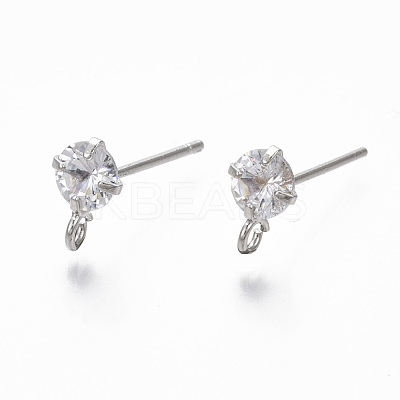 Brass Micro Clear Cubic Zirconia Stud Earring Findings X-KK-R132-066P-NF-1