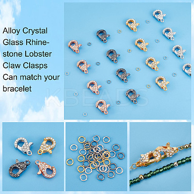 8Pcs 4 Colors Alloy Crystal Glass Rhinestone Lobster Claw Clasps with 40Pcs 4 Colors Iron Open Jump Rings ALRI-PH0001-25-1