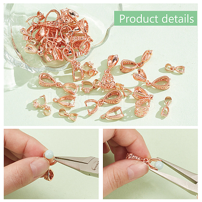 54Pcs 9 Styles Brass Ice Pick Pinch Bails for Pendant Making KK-PH0009-96-1