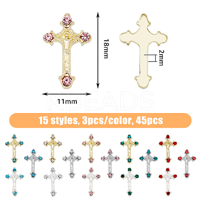 45Pcs 15 Styles Alloy Rhinestone Cabochons MRMJ-HY0001-23-1
