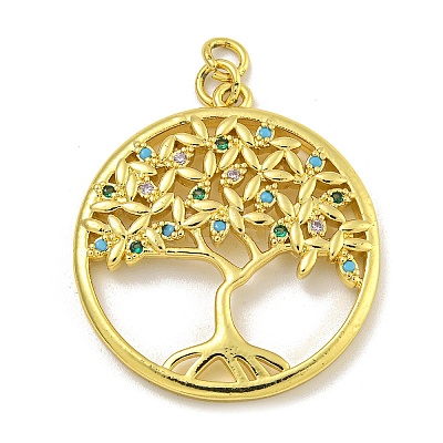 Rack Plating Brass Micro Pave Cubic Zirconia Pendants KK-C074-05G-1