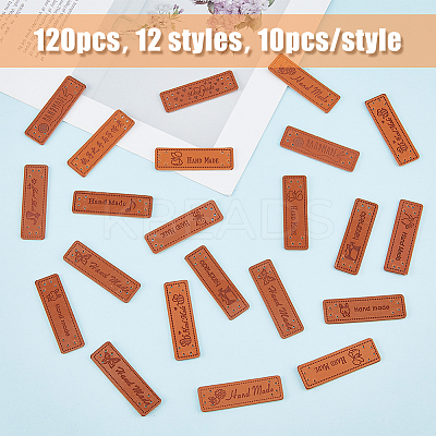 120Pcs 12 Style PU Leather Label Tags PATC-HY0001-08-1