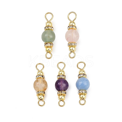 5Pcs 5 Styles Natural Green Aventurine & Rose Quartz & Amethyst & Dyed White Jade & Citrine Round Connector Charms PALLOY-JF04362-1
