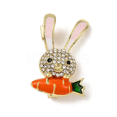 Rabbit with Carrot Zinc Alloy Rhinestone Lapel Pins for Clothes JEWB-D305-01G-1