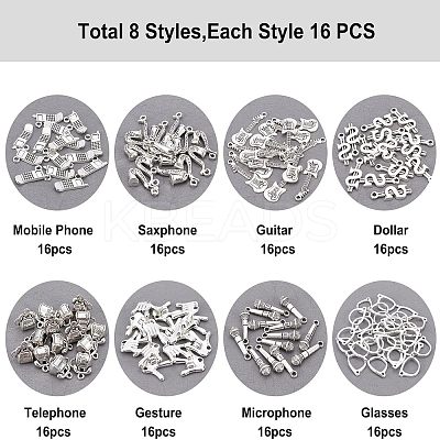 128Pcs 8 Style Tibetan Style Alloy Big Pendants TIBEP-FH0001-16-1