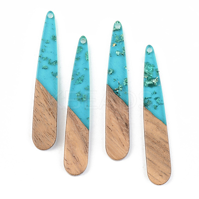 Transparent Resin & Walnut Wood Pendants X-RESI-S389-039A-B03-1