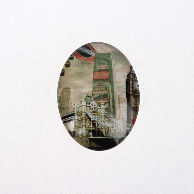 European Style Building Photo Glass Oval Cabochons X-GGLA-N003-30x40-F41-1