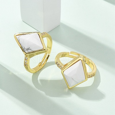 Rhombus Natural Howlite Finger Rings RJEW-B113-01G-01-1