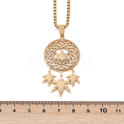 201 Stainless Steel Woven Web/Net with Leaf Pendant Necklaces NJEW-K283-07G-1