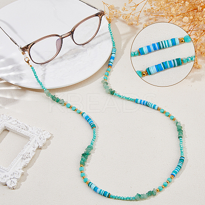 Natural Green Aventurine & Glass & Polymer Clay Beads Eyeglasses Chains HJEW-FH00198-1