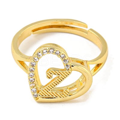 Heart with Letter Rack Plating Brass Micro Pave Cubic Zirconia Adjustable Rings for Women RJEW-I105-06G-Z-1