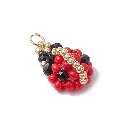 Glass Seed Beads Ladybird Pendants PALLOY-MZ00453-1