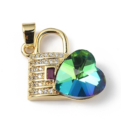 Real 18K Gold Plated Rack Plating Brass Micro Pave Clear Cubic Zirconia Pendants KK-C015-17G-15-1