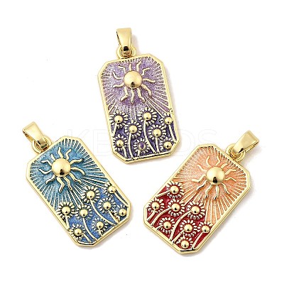 Rectangle with Sun Brass Pendants KK-C134-35G-1