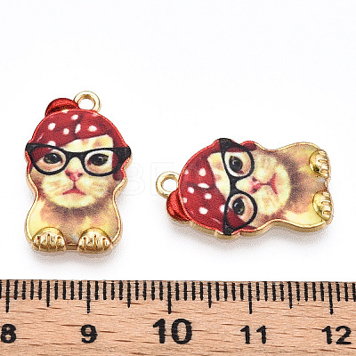 Printed Light Gold Tone Alloy Pendants ENAM-N056-208G-1