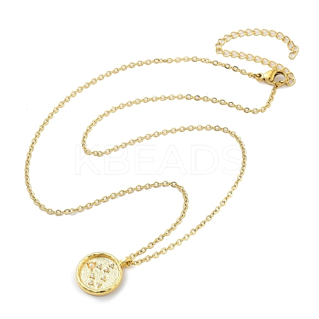 304 Stainless Steel Cubic Zirconia Constellation Flat Round Pendants STAS-S145-01G-1