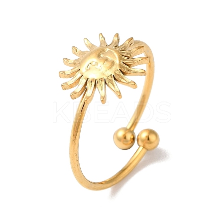 Ion Plating(IP) 304 Stainless Steel Sun Open Cuff Rings for Women RJEW-M167-09C-G-1