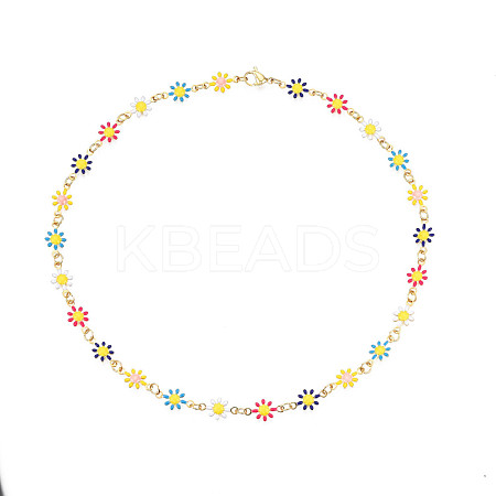 Enamel Flower Link Chains Bracelet BJEW-N019-01-1
