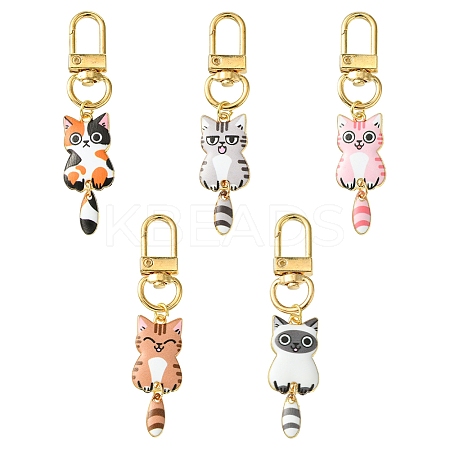 Cat Alloy Enamel Pendant Decorations HJEW-FZ00010-1