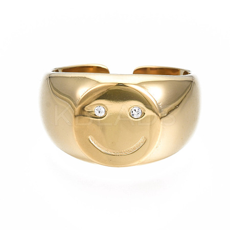 304 Stainless Steel Smiling Face Open Cuff Ring RJEW-T023-90G-1