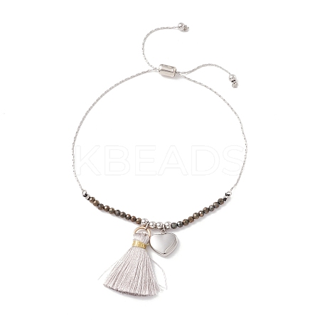 Polyester Tassel & Heart Charm Slider Bracelets for Women STAS-P302-13P-1