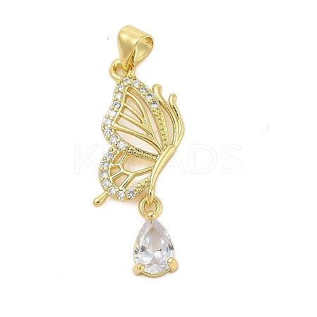 Butterfly Rack Plating Brass Micro Pave Cubic Zirconia Pendants KK-Z074-74G-1