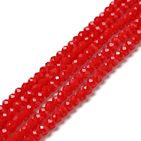 1 Strand Opaque Solid Red Color Faceted Crystal Glass Rondelle Beads Strands X-EGLA-F049A-02-1
