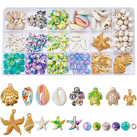 DIY Ocean Theme Synthetic Turquoise & Natural Cowrie Shell & Alloy Jewelry Making Findings Beads Kits DIY-SC0027-43-1
