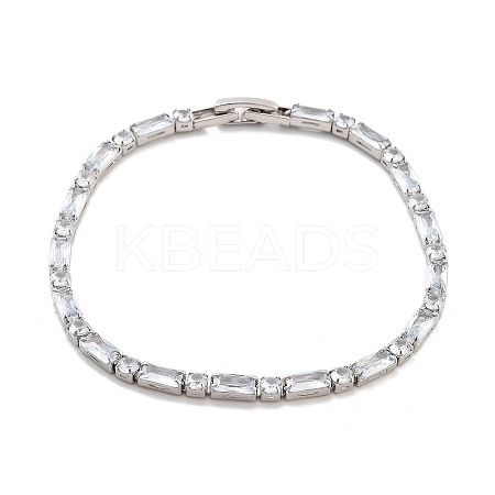 Brass Pave Clear Cubic Zirconia Rectangle & Flat Round Link Bracelets BJEW-B094-02A-1