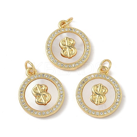 Brass Micro Pave Cubic Zirconia with Shell Pendants KK-Z115-06G-1
