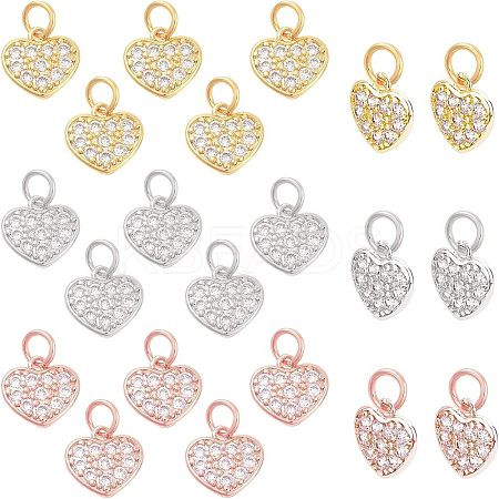 24Pcs 3 Colors Brass Micro Pave Clear Cubic Zirconia Charms KK-NB0001-41-1