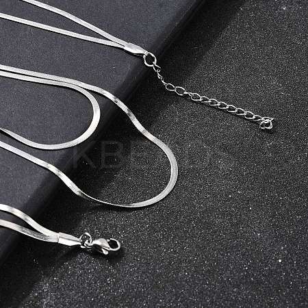 304 Stainless Steel Flat Snake Chain Double Chain Necklaces NJEW-Q039-01P-1