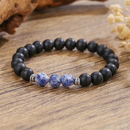 Bohemian Natural Black Onyx & Blue Spot Jasper Beaded Stretch Bracelets ZX5026-4-1